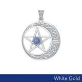 14K White Gold Celtic Crescent moon with Five-Pointed Star Pendant WTP474