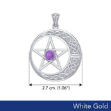 14K White Gold Celtic Crescent moon with Five-Pointed Star Pendant WTP474