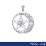 14K White Gold Celtic Crescent moon with Five-Pointed Star Pendant WTP474