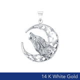 Baying wolf around the celestial beauty ~ 14K White Gold Jewelry Pendant WTP831 - Jewelry