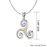 Streamlined artistic representation ~ Sterling Silver Celtic Triquetra Pendant Jewelry with 18k Gold accent MPD1817