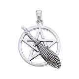 Broom on Pentacle Sterling Silver Pendant TPD3138