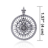 Fleur-de-Lis Rose Compass Sterling Silver Pendant