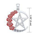 Colgante de plata de ley con forma de luna creciente y pentagrama con la frase "Pide un deseo a la encantadora rosa" (TPD5044)