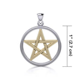 Pentacle Silver and 14K Gold Accent Pendant TPV089 - Jewelry