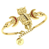 Great Horned Owl with Crescent Moon and Celtic Heart 14K Gold Cuff Bracelet GBA290