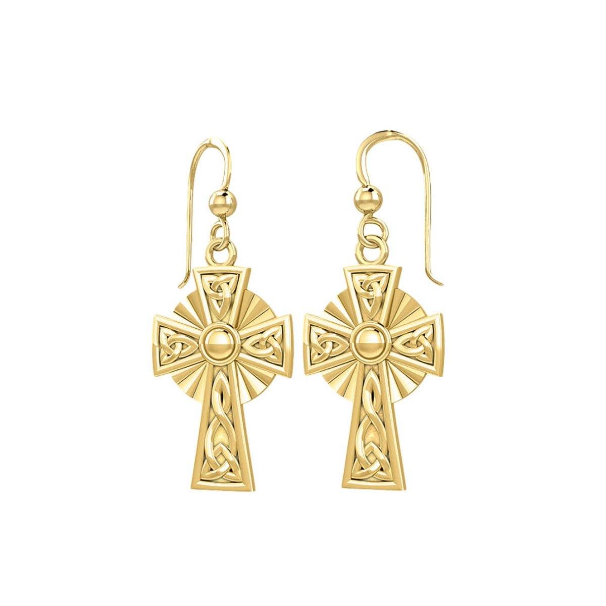 Modern Celtic Knotwork Cross Solid Gold Earrings GER1381 - Jewelry