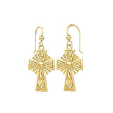 Modern Celtic Knotwork Cross Solid Gold Earrings GER1381