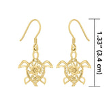 Sea Turtle Filigree Hook Earrings in 14k Gold GER1706