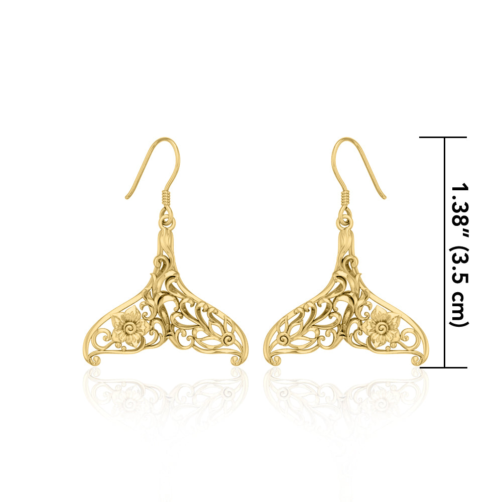 Whale Tail Filigree Hook Earrings in 14k Gold GER1712