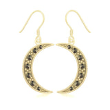 Crescent Moon Solid Gold Earrings with Marcasite GER1906