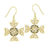 Celtic Knotwork Cross Solid Gold Earrings GER710