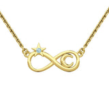 Infinity Moon and Star 14K Solid Gold Necklace with Gemstone GNC486