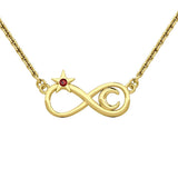 Infinity Moon and Star 14K Solid Gold Necklace with Gemstone GNC486