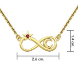 Infinity Moon and Star 14K Solid Gold Necklace with Gemstone GNC486