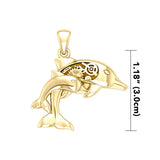 Gentle dolphins in steampunk ~ Solid Gold Jewelry Pendant with 14k Gold Accent GPD3929 - Jewelry