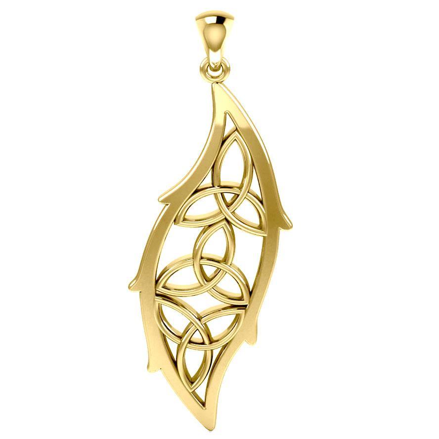 Triple Trinity Knots Leaf Solid Gold Pendant GPD5028 - Jewelry