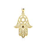 Hamsa and Star of David Solid Gold Pendant with Gemstone GPD5079 - Jewelry