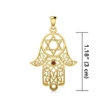 Hamsa and Star of David Solid Gold Pendant with Gemstone GPD5079 - Jewelry