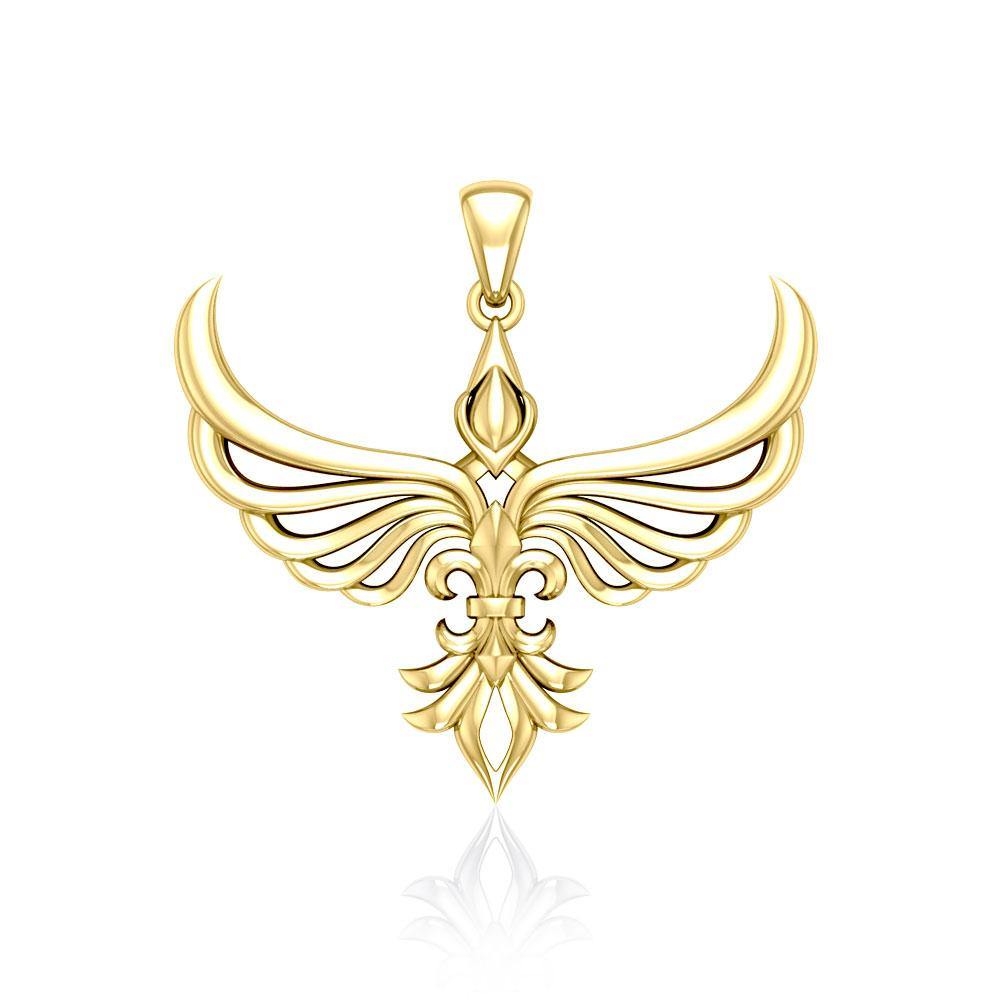 Phoenix with Fleur De Lis Solid Gold Pendant GPD5089 - Jewelry