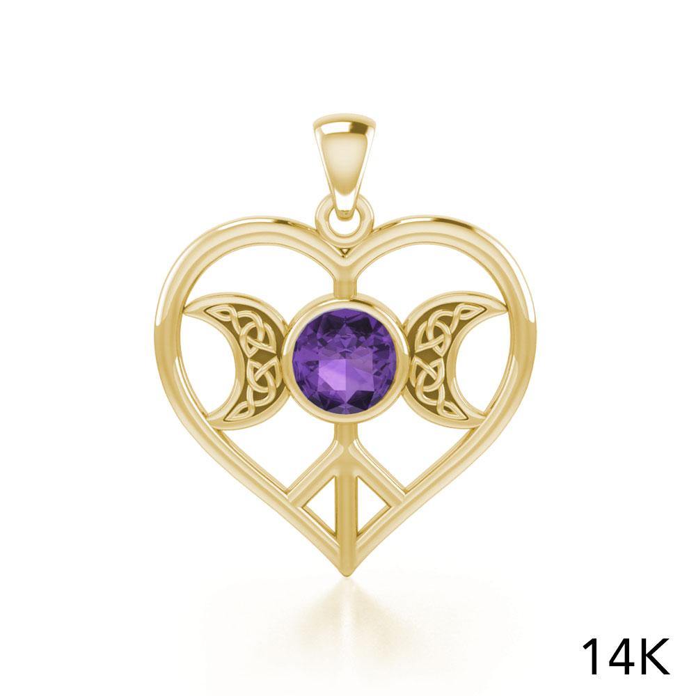 Triple Goddess Love Peace Solid Gold Pendant with Gemstone GPD5106 - Jewelry