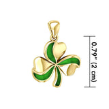 Lucky Shamrock Clover Solid Gold Pendant with Enamel GPD5194 - Jewelry