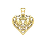 14K Yellow Gold Sea Turtles with Celtic Triquetra in Heart Pendant