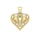 14K Yellow Gold Sea Turtles with Celtic Triquetra in Heart Pendant GPD5211