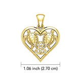 14K Yellow Gold Sea Turtles with Celtic Triquetra in Heart Pendant