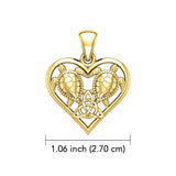 14K Yellow Gold Sea Turtles with Celtic Triquetra in Heart Pendant