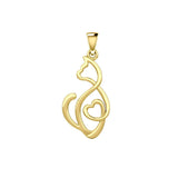 Running Cat with Heart 14K Yellow Gold Pendant GPD5280 - Jewelry