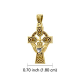 Celtic Cross and Irish Claddagh 14K Yellow Gold Pendant with Heart Gemstone GPD5340