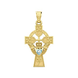 Claddagh Celtic Cross with Lucky Four Leaf Clover 14K Yellow Gold Pendant GPD5359 - Jewelry