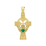 Claddagh Celtic Cross with Lucky Four Leaf Clover 14K Yellow Gold Pendant GPD5359 - Jewelry