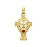 Claddagh Celtic Cross with Lucky Four Leaf Clover 14K Yellow Gold Pendant GPD5359 - Jewelry