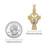Claddagh Celtic Cross with Lucky Four Leaf Clover 14K Yellow Gold Pendant GPD5359 - Jewelry