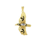 Mythical Raven 14K Yellow Gold Jewelry Pendant with Gemstone GPD5382 - Jewelry