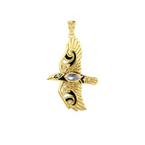 Mythical Raven 14K Yellow Gold Jewelry Pendant with Gemstone GPD5382