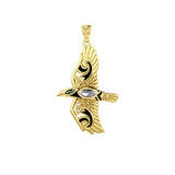 Mythical Raven 14K Yellow Gold Jewelry Pendant with Gemstone GPD5382