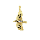 Mythical Raven 14K Yellow Gold Jewelry Pendant with Gemstone GPD5382 - Jewelry