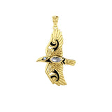 Mythical Raven 14K Yellow Gold Jewelry Pendant with Gemstone GPD5382