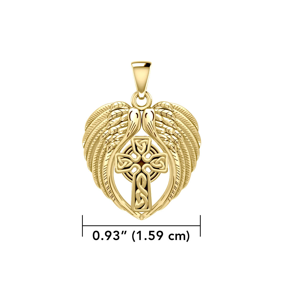 Feel the Tranquil in Angels Wings Solid Gold Pendant with Celtic Cross GPD5480