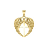 Feel the Tranquil in Angels Wings Solid Gold Pendant with Cross GPD5481