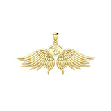 Guardian Angel Wings Solid Gold Pendant with Capricorn Zodiac Sign GPD5512