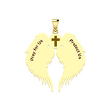 Guardian Angel Wings Solid Gold Pendant with Aquarius Zodiac Sign GPD5513 - Jewelry