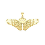 Guardian Angel Wings Solid Gold Pendant with Pisces Zodiac Sign GPD5514