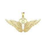 Guardian Angel Wings Solid Gold Pendant with Taurus Zodiac Sign GPD5516 - Jewelry
