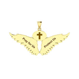 Guardian Angel Wings Solid Gold Pendant with Taurus Zodiac Sign GPD5516 - Jewelry