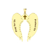 Guardian Angel Wings Solid Gold Pendant with Cancer Zodiac Sign GPD5518 - Jewelry
