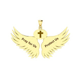 Guardian Angel Wings Solid Gold Pendant with Leo Zodiac Sign GPD5519 - Jewelry
